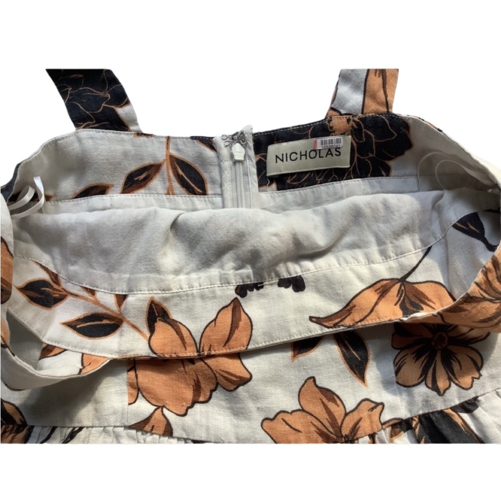 Nicholas Linen Floral Tiered Maxi Dress Size 0 Sepia Brown White Pockets - Picture 13 of 16